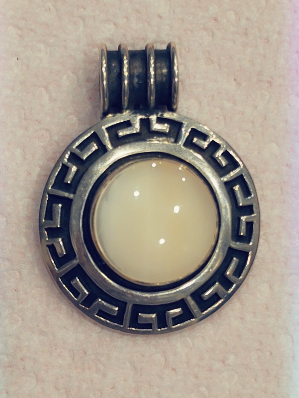 Extra Large! Estate Mother Of Pearl Sterling Silver Gemstone Pendant